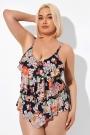 Flower Printed V-neckline 3 Tiers Tankini Top